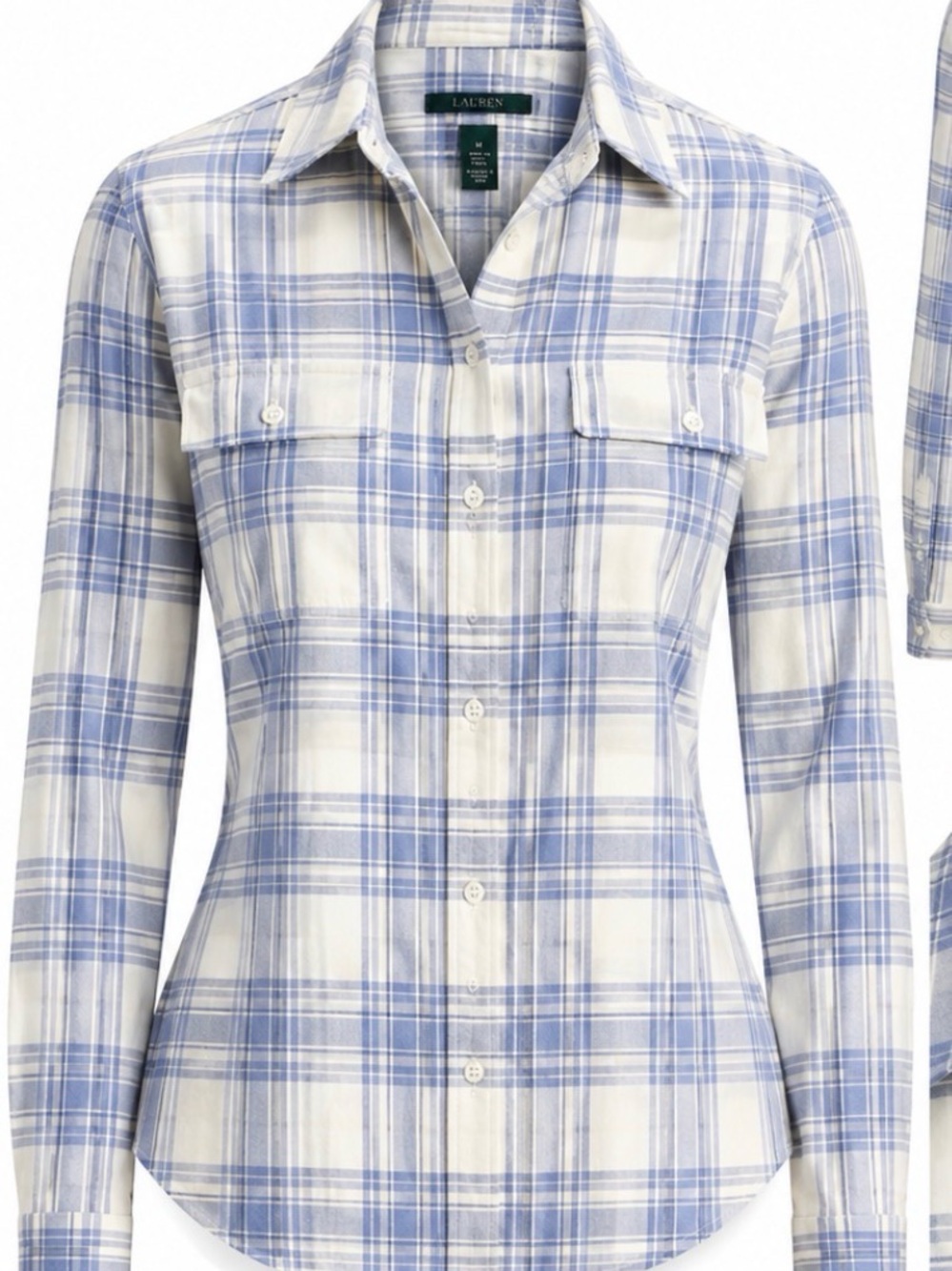 NWOT! Lauren Ralph Lauren Light Blue and White Plaid Cotton Button-Front Shirt